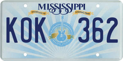MS license plate KOK362