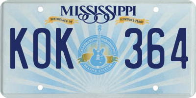 MS license plate KOK364