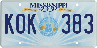 MS license plate KOK383