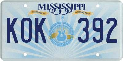 MS license plate KOK392