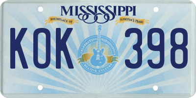 MS license plate KOK398