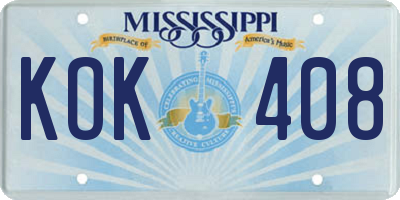 MS license plate KOK408