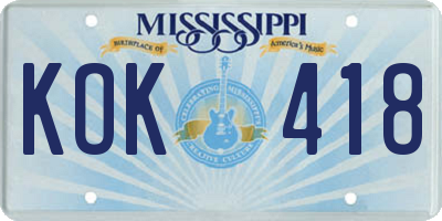 MS license plate KOK418