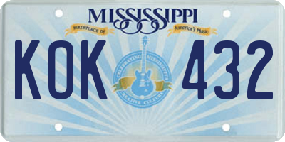 MS license plate KOK432