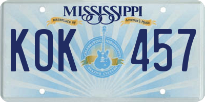 MS license plate KOK457
