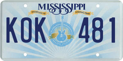 MS license plate KOK481