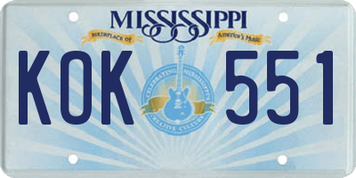 MS license plate KOK551