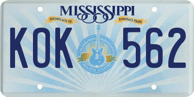 MS license plate KOK562