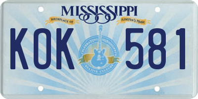 MS license plate KOK581