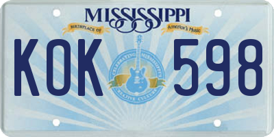 MS license plate KOK598