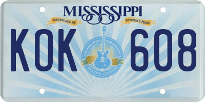 MS license plate KOK608