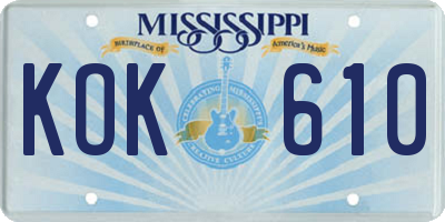 MS license plate KOK610