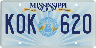 MS license plate KOK620