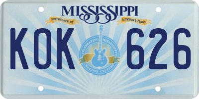MS license plate KOK626