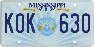 MS license plate KOK630