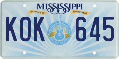 MS license plate KOK645