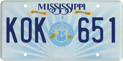 MS license plate KOK651