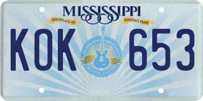 MS license plate KOK653