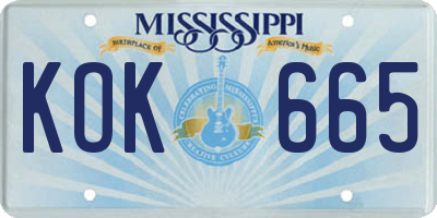 MS license plate KOK665