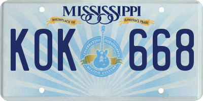 MS license plate KOK668