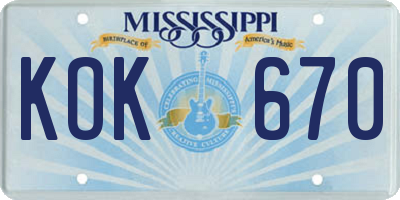 MS license plate KOK670