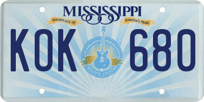 MS license plate KOK680