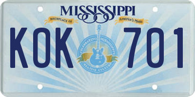 MS license plate KOK701