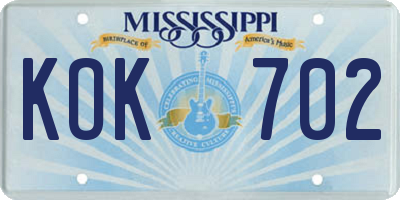 MS license plate KOK702