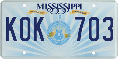 MS license plate KOK703