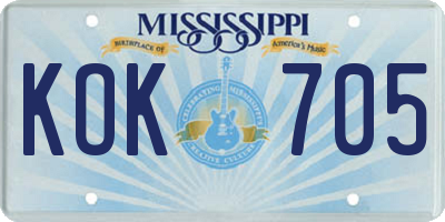 MS license plate KOK705