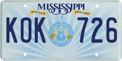 MS license plate KOK726
