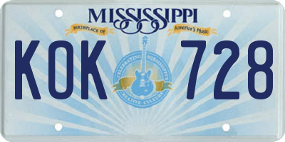 MS license plate KOK728