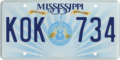 MS license plate KOK734