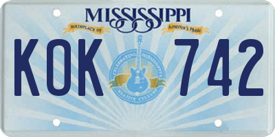MS license plate KOK742