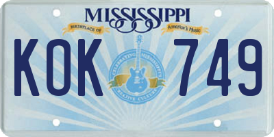 MS license plate KOK749