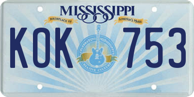 MS license plate KOK753