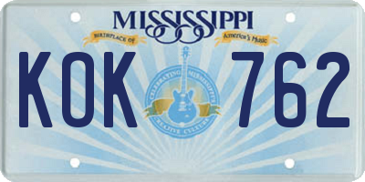 MS license plate KOK762