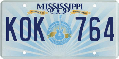 MS license plate KOK764