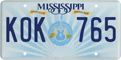 MS license plate KOK765
