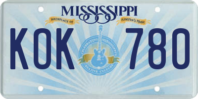 MS license plate KOK780