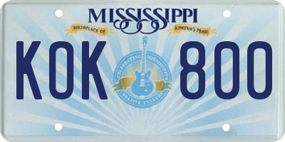 MS license plate KOK800