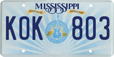 MS license plate KOK803