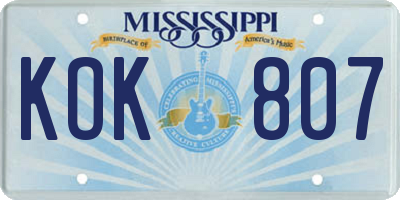 MS license plate KOK807