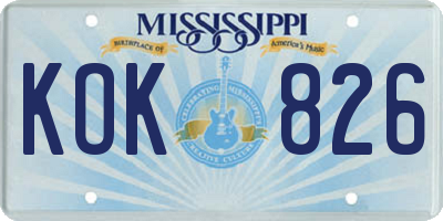 MS license plate KOK826