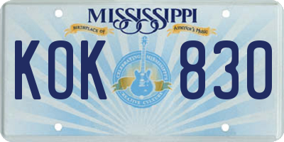 MS license plate KOK830