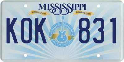 MS license plate KOK831