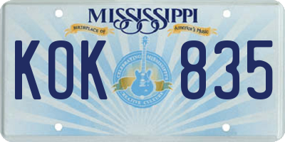 MS license plate KOK835