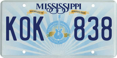MS license plate KOK838