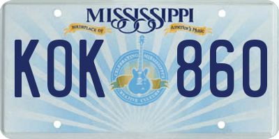MS license plate KOK860