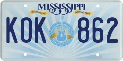 MS license plate KOK862